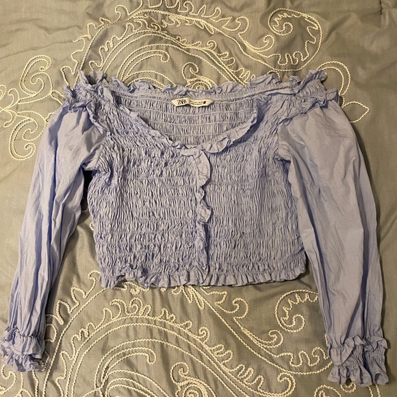 Zara Tops - Zara blue off shoulder crop top